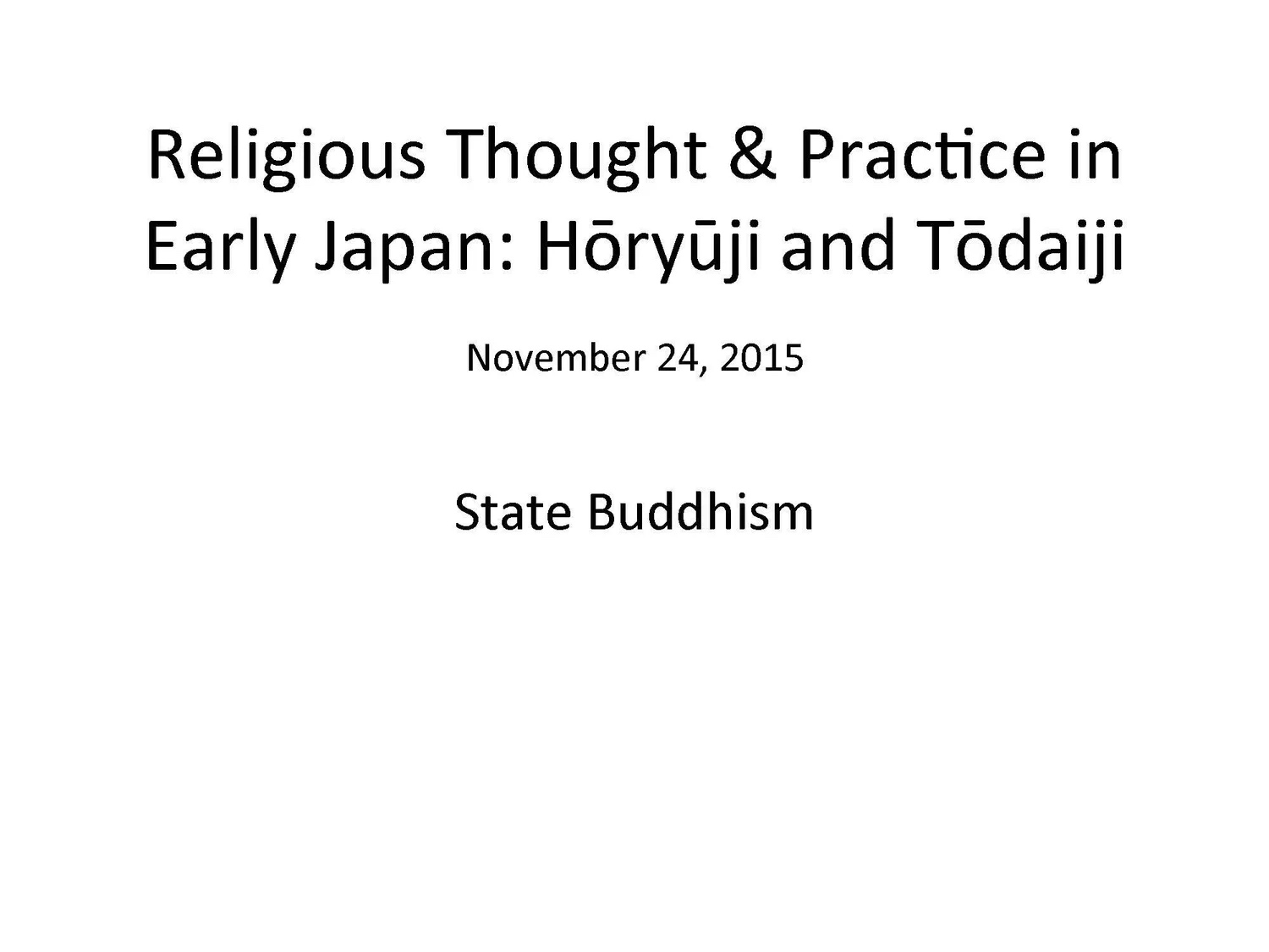 Title slide: State Buddhism, November 24, 2015.