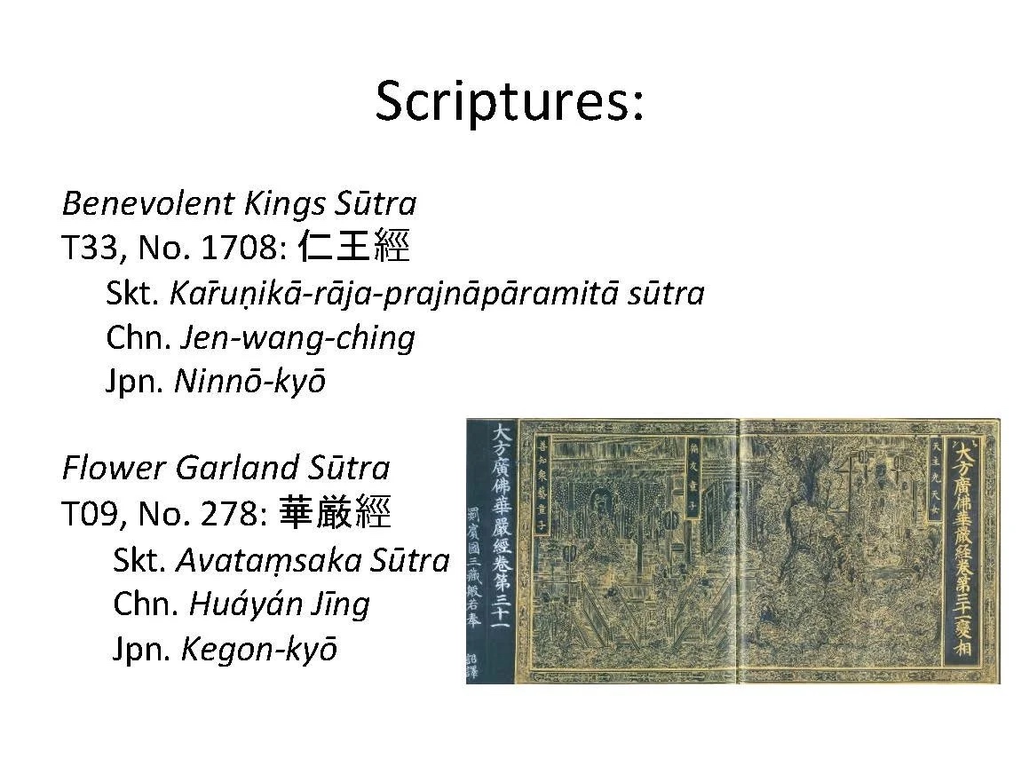 Slide: Benevolent Kings and Flower Garland sūtras.