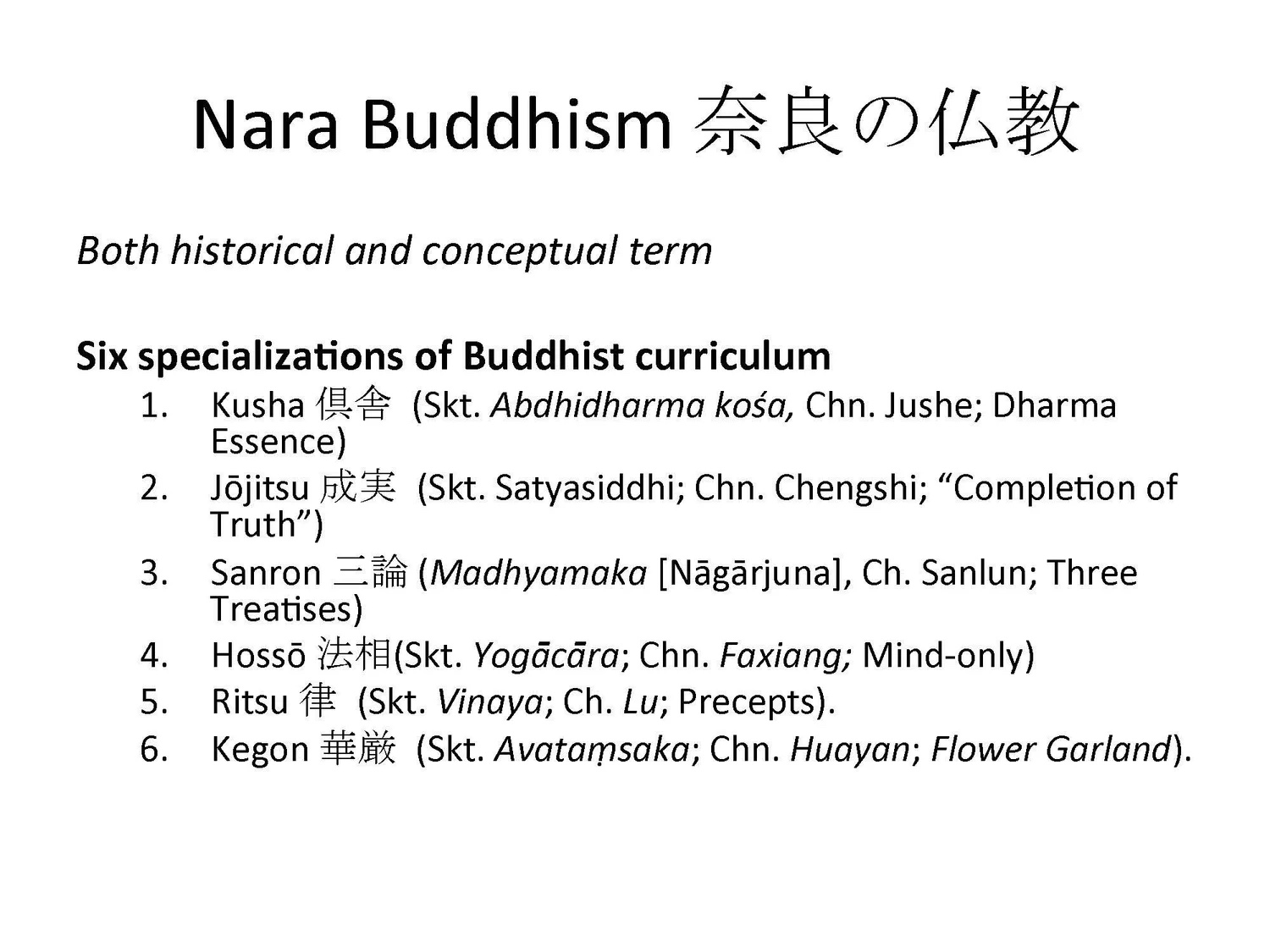 Slide: Nara Buddhism—six specializations.