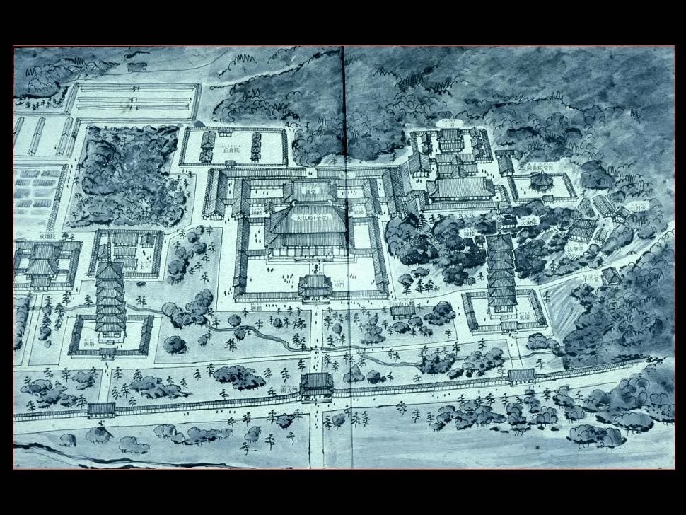 Slide: bird’s-eye rendering of the Tōdaiji compound.
