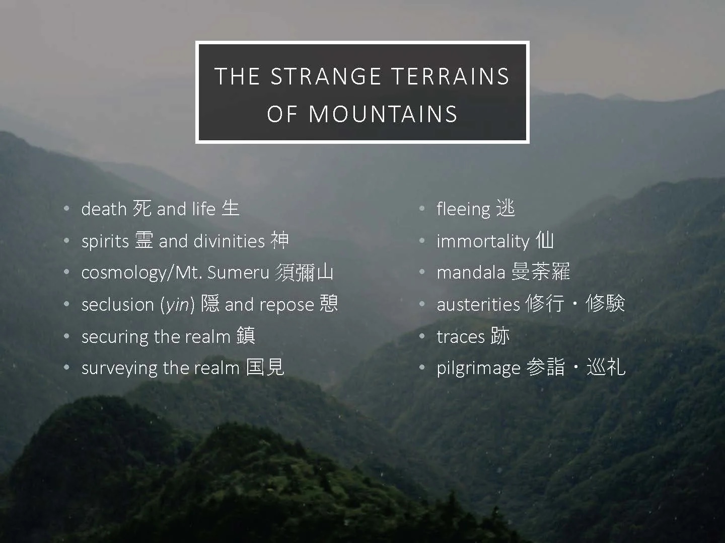 Slide: the strange terrains of mountains.