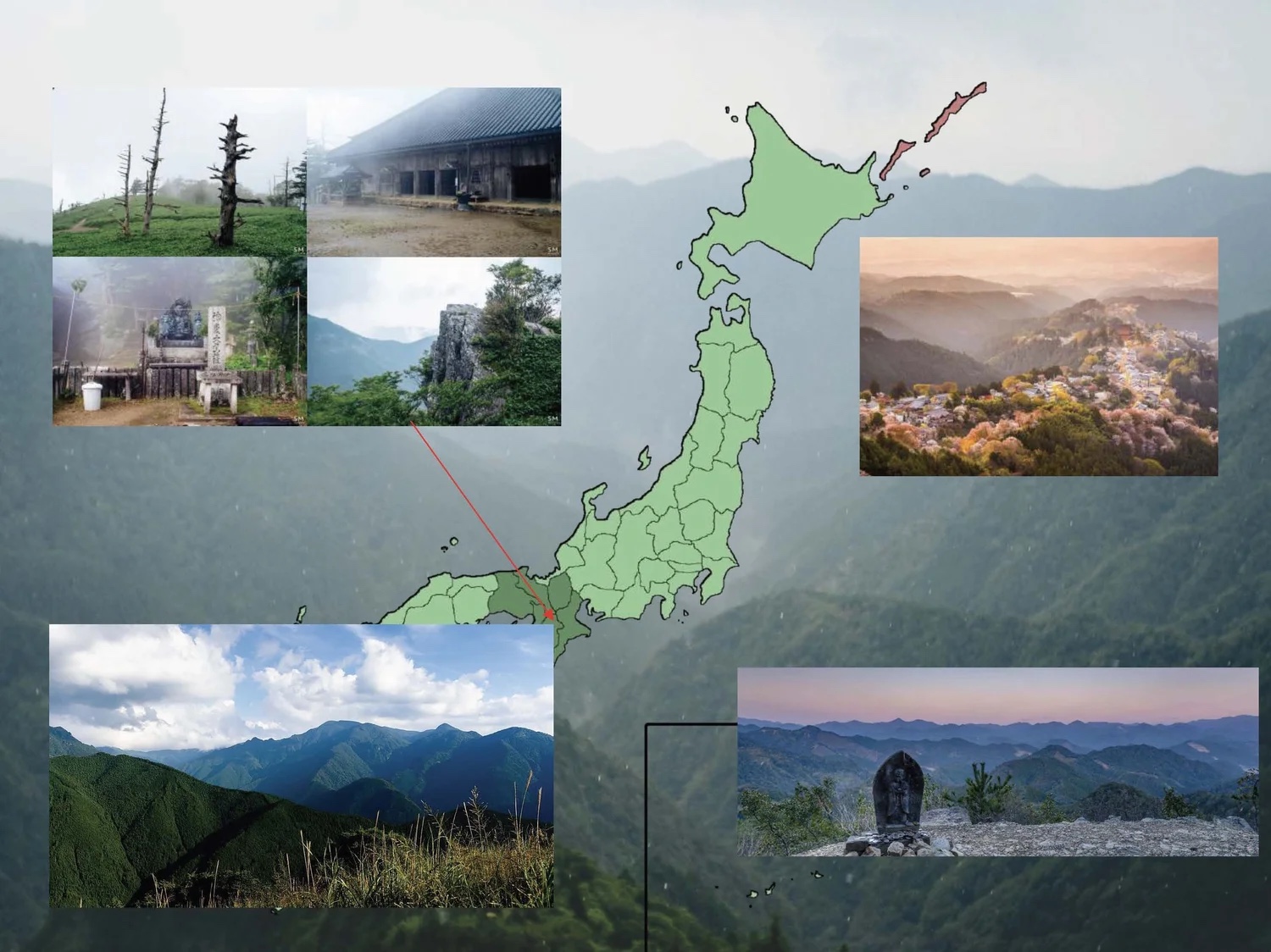 Slide: map of Japan with sacred mountains.