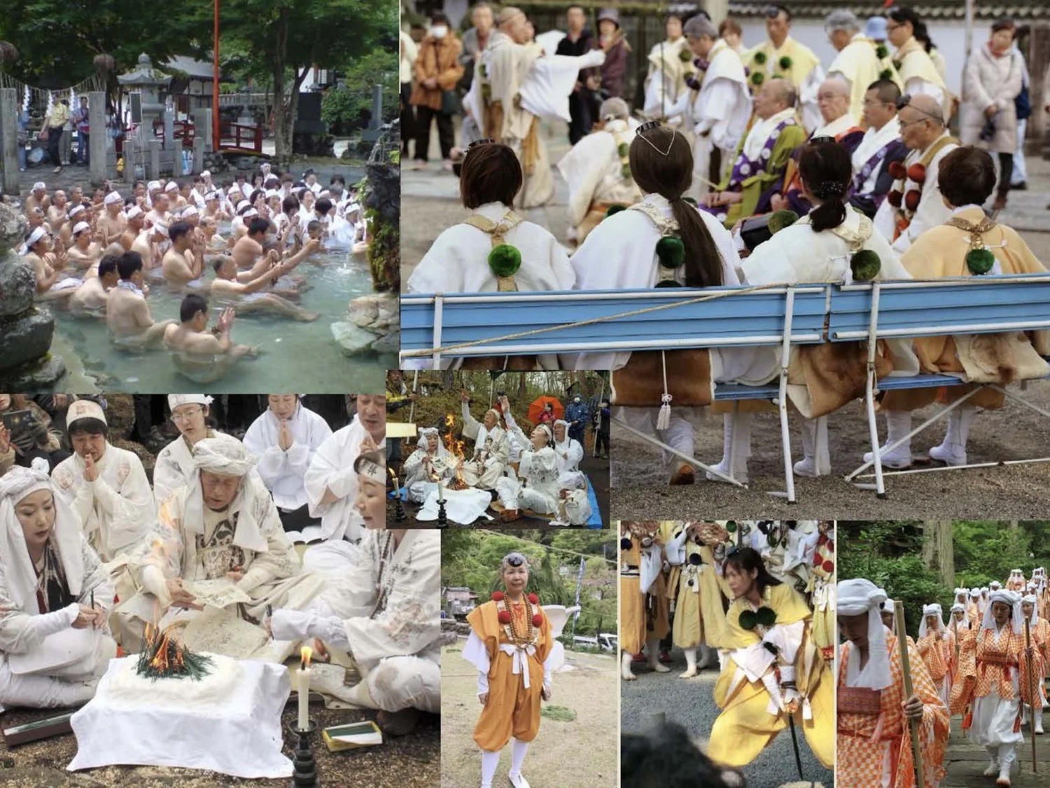 Slide: white-clad pilgrims in group ritual.