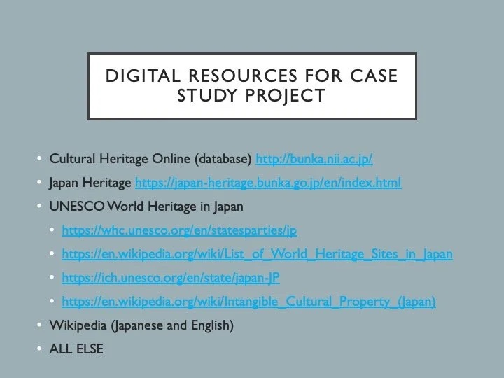 Slide: digital resources for the case study project.