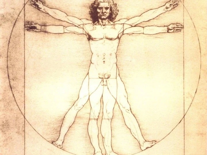 Slide: Leonardo’s Vitruvian Man.