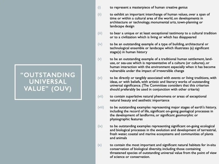 Slide: “Outstanding Universal Value.”