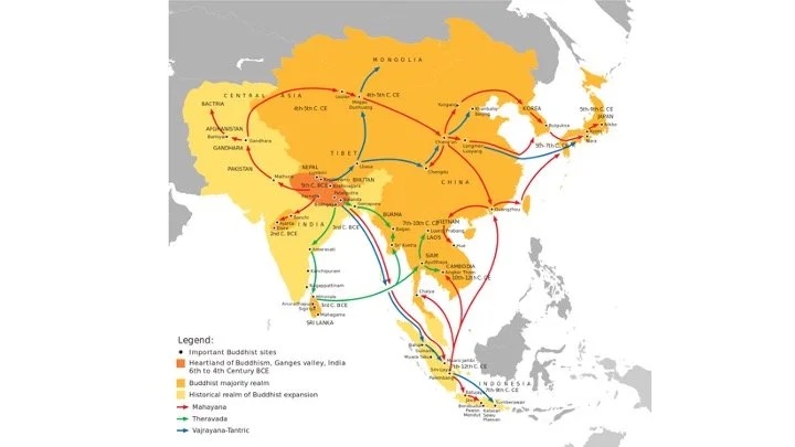 Slide: map of Buddhism’s spread across Asia.