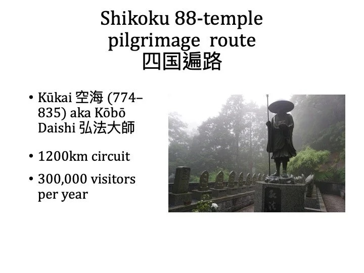 Slide: the Shikoku 88-temple route and Kūkai.