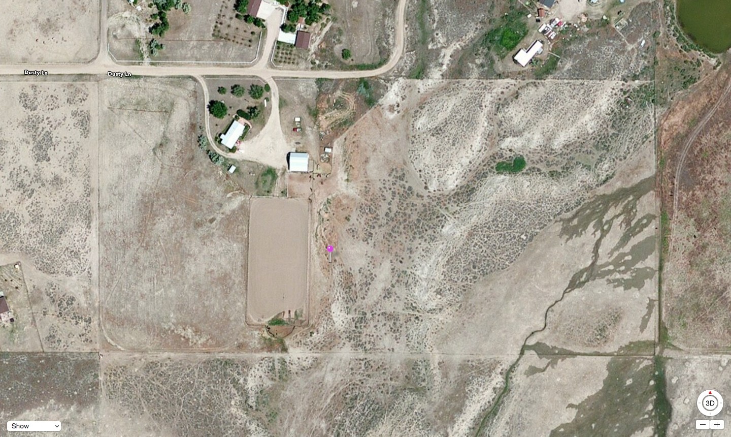 Satellite map view of the family ranch on Dusty Lane in Wyoming, with Lindsey&rsquo;s old Fukuoka address typed in the search bar.